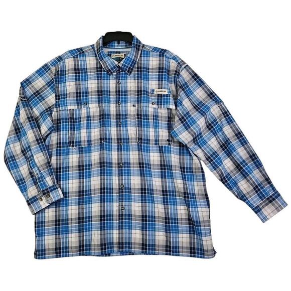 MAGELLAN MENS BLUE WHITE FISHING MOISTURE WICKING BUTTON UP PLAID SHIRT SIZE 2XL - Picture 5 of 16